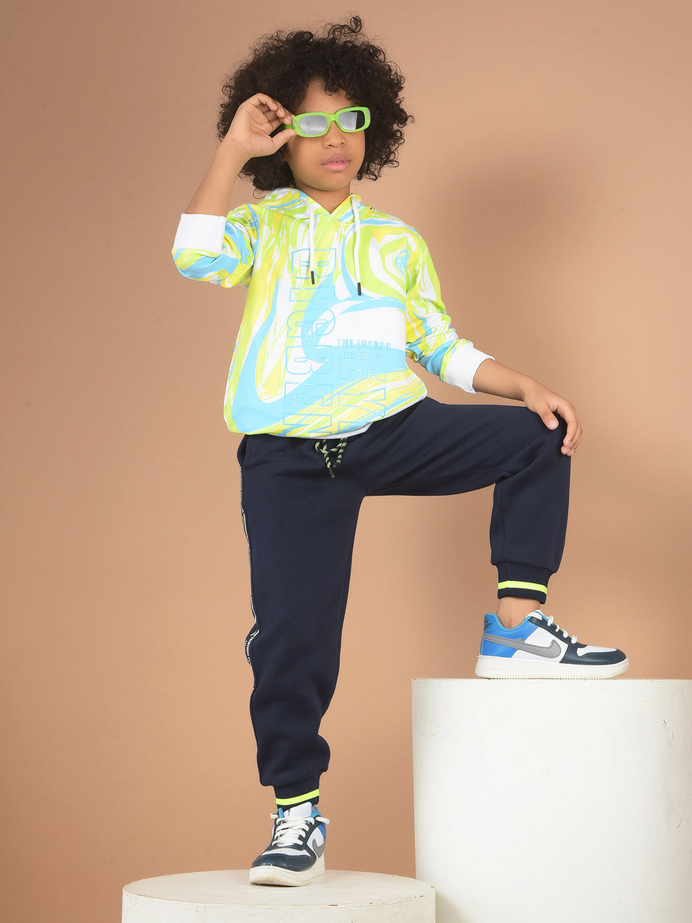 Green Graphic Print Hooded Sweatshirt-Boy Sweatshirts-Crimsoune Club