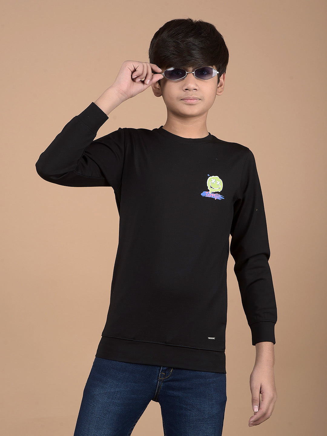 Black Graphic Print Sweatshirt-Boys Sweatshirts-Crimsoune Club