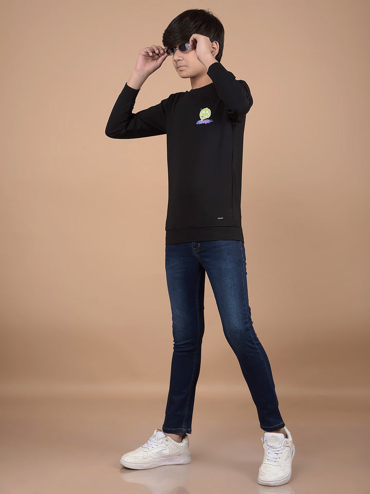 Black Graphic Print Sweatshirt-Boys Sweatshirts-Crimsoune Club
