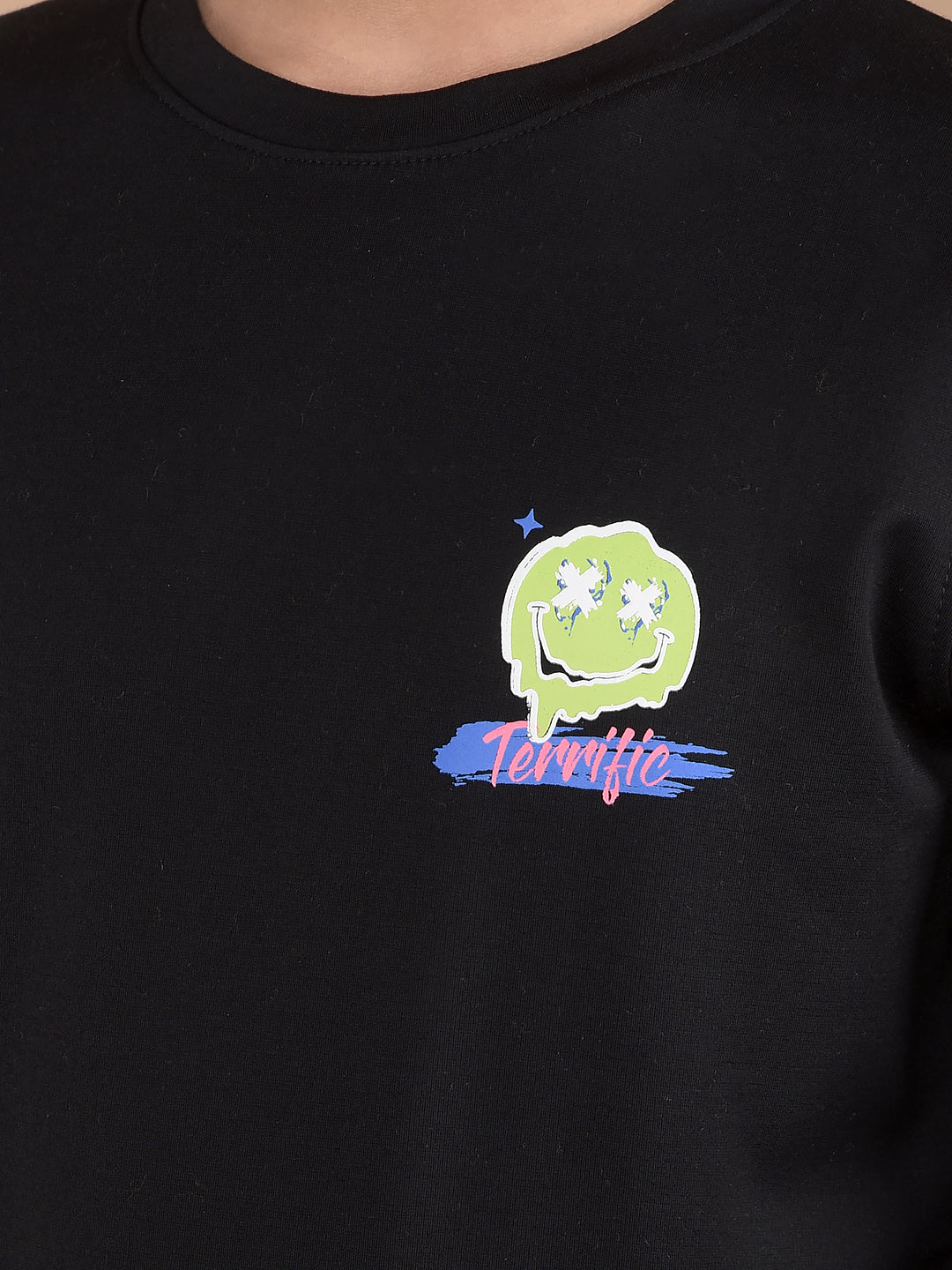 Black Graphic Print Sweatshirt-Boys Sweatshirts-Crimsoune Club