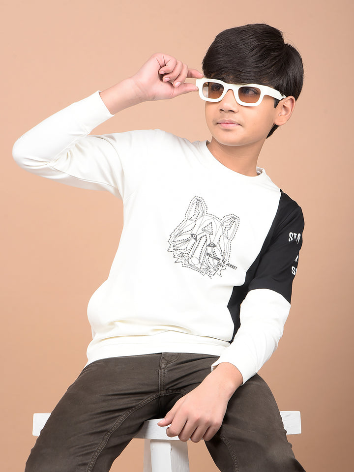 White Graphic Print Sweatshirt-Boys Sweatshirts-Crimsoune Club