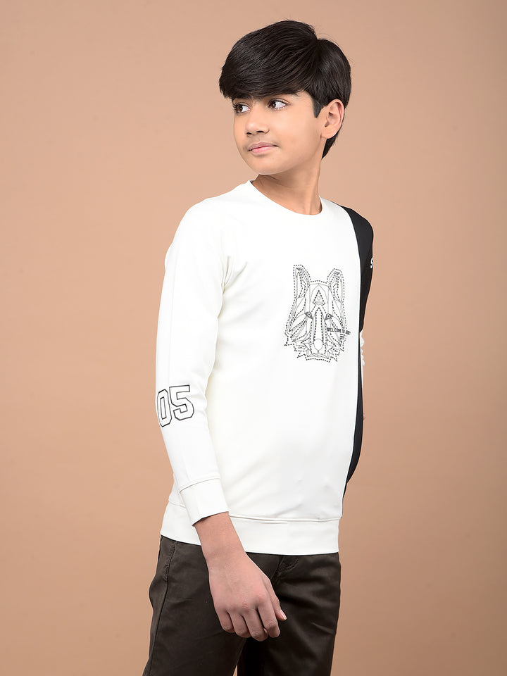 White Graphic Print Sweatshirt-Boys Sweatshirts-Crimsoune Club