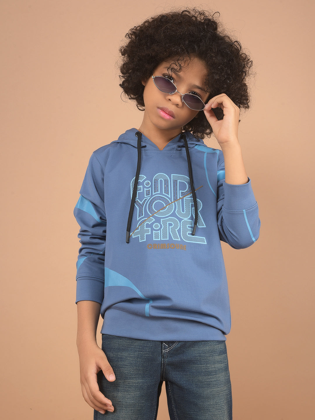 Blue Graphic Print Hooded Sweatshirt-Boy Sweatshirts-Crimsoune Club