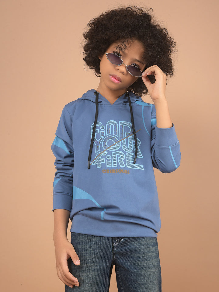 Blue Graphic Print Hooded Sweatshirt-Boy Sweatshirts-Crimsoune Club