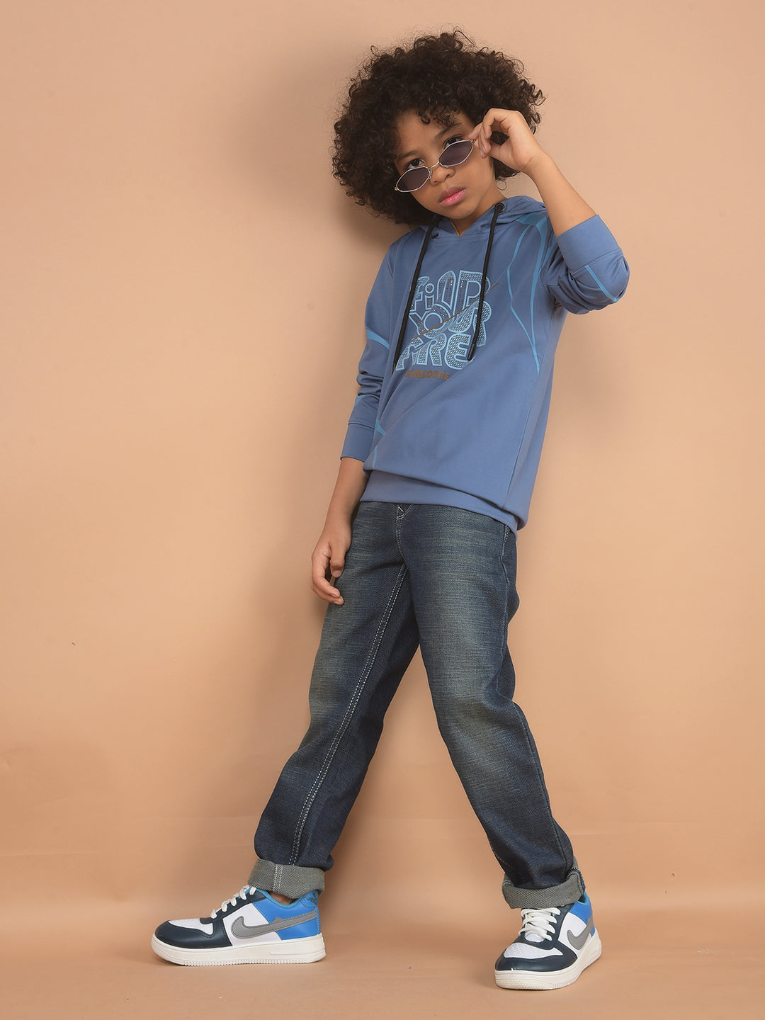 Blue Graphic Print Hooded Sweatshirt-Boy Sweatshirts-Crimsoune Club