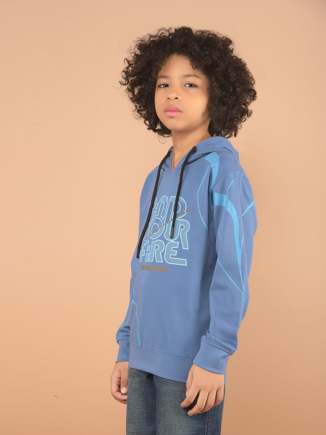 Blue Graphic Print Hooded Sweatshirt-Boy Sweatshirts-Crimsoune Club