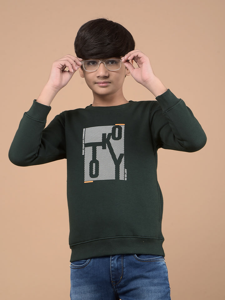 Green Typographic Print Sweatshirt-Boys Sweatshirts-Crimsoune Club