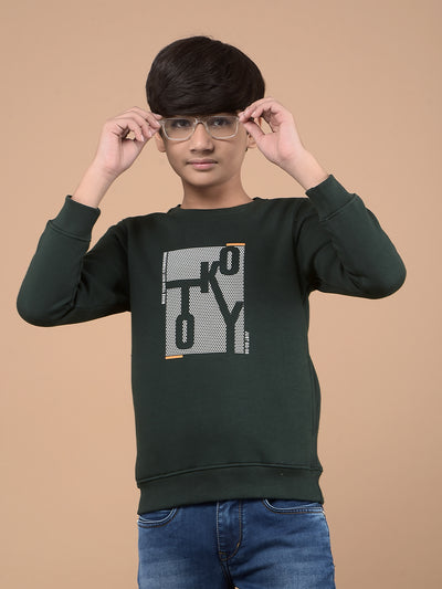 Green Typographic Print Sweatshirt-Boys Sweatshirts-Crimsoune Club