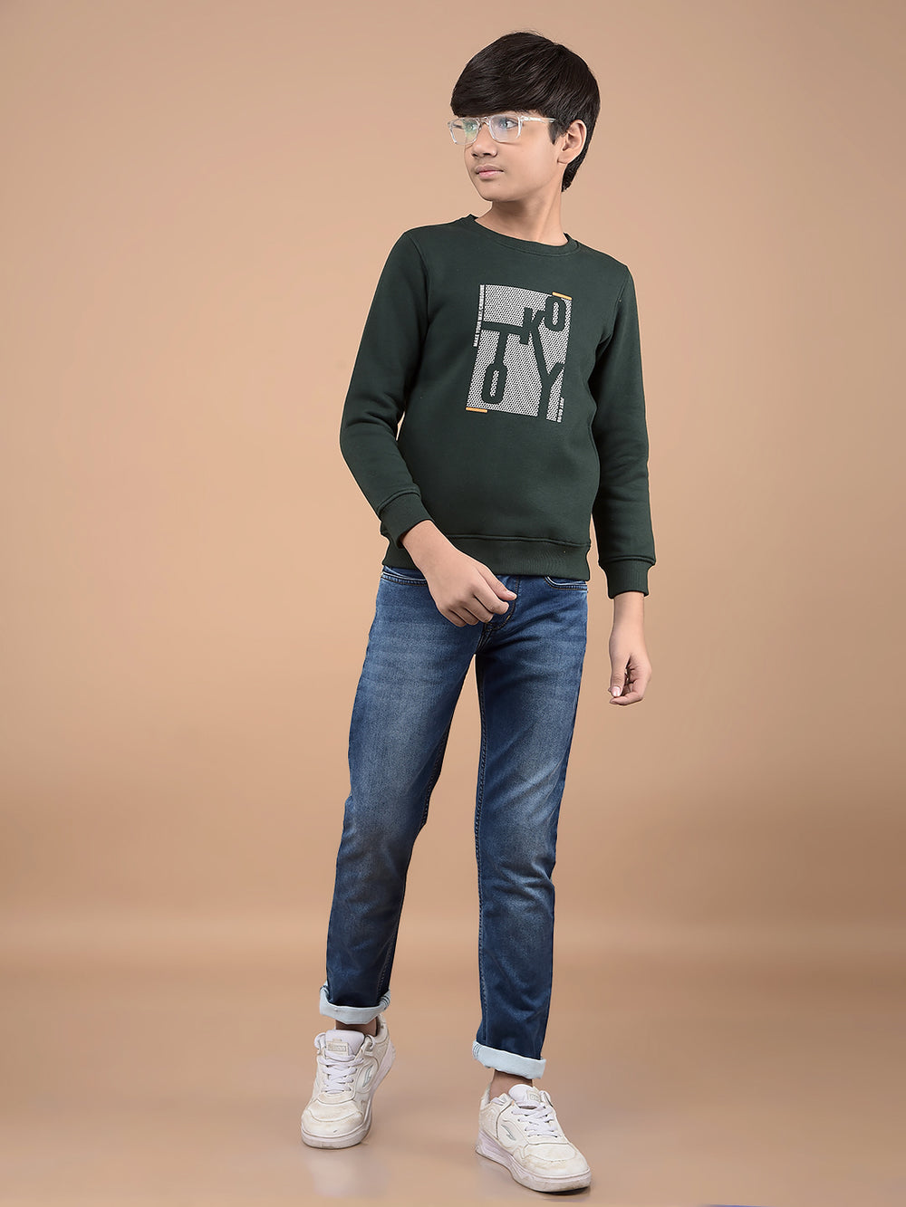 Green Typographic Print Sweatshirt-Boys Sweatshirts-Crimsoune Club