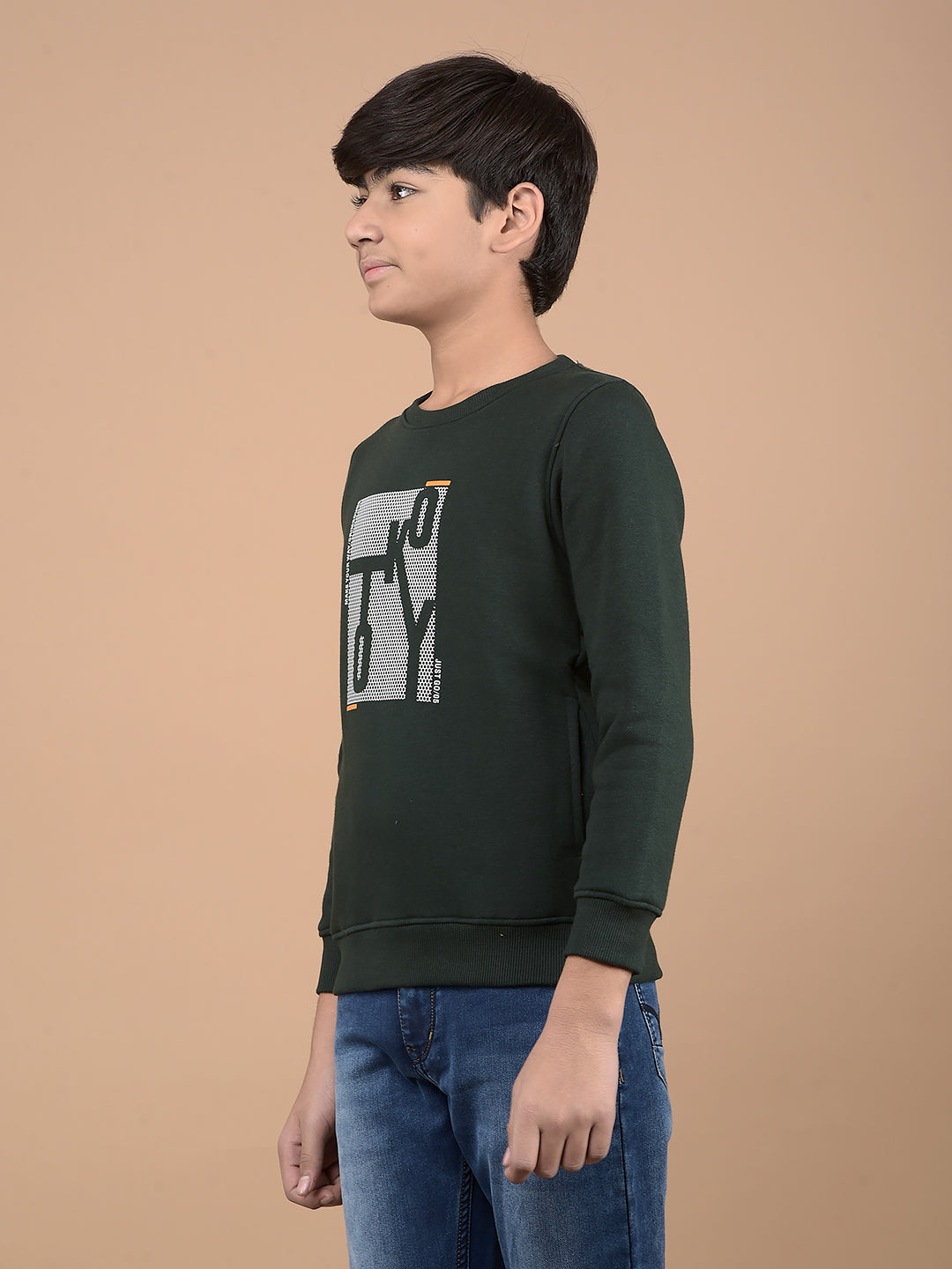 Green Typographic Print Sweatshirt-Boys Sweatshirts-Crimsoune Club