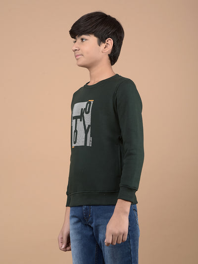 Green Typographic Print Sweatshirt-Boys Sweatshirts-Crimsoune Club