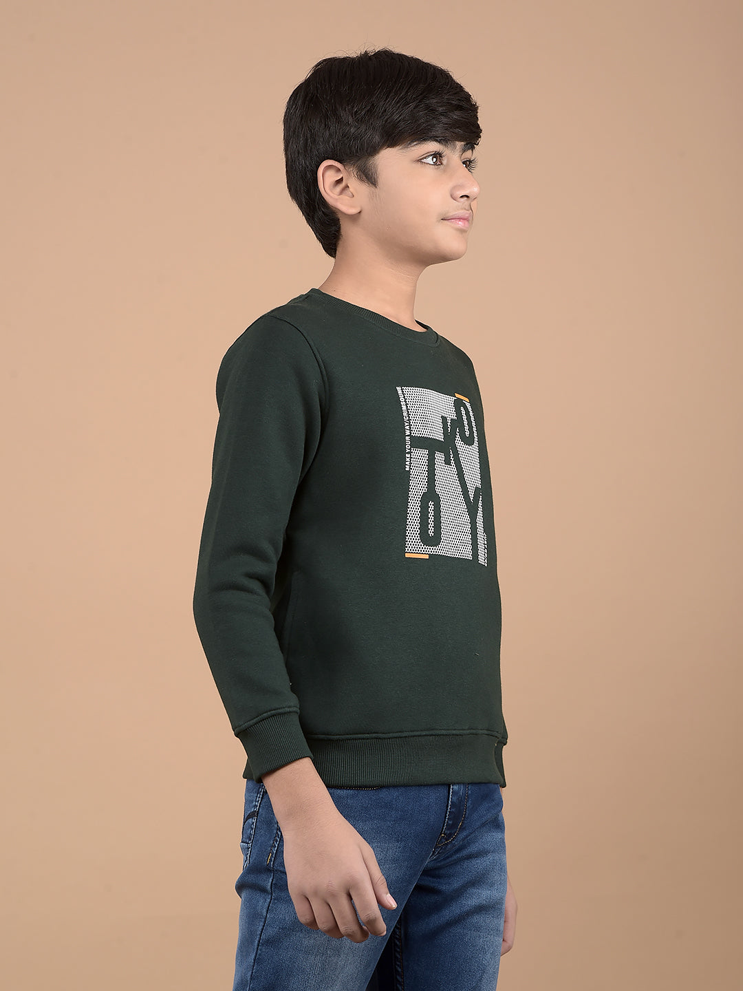 Green Typographic Print Sweatshirt-Boys Sweatshirts-Crimsoune Club