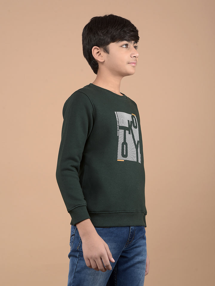 Green Typographic Print Sweatshirt-Boys Sweatshirts-Crimsoune Club