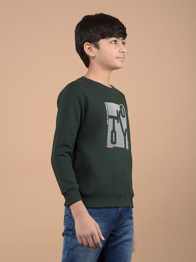 Green Typographic Print Sweatshirt-Boys Sweatshirts-Crimsoune Club