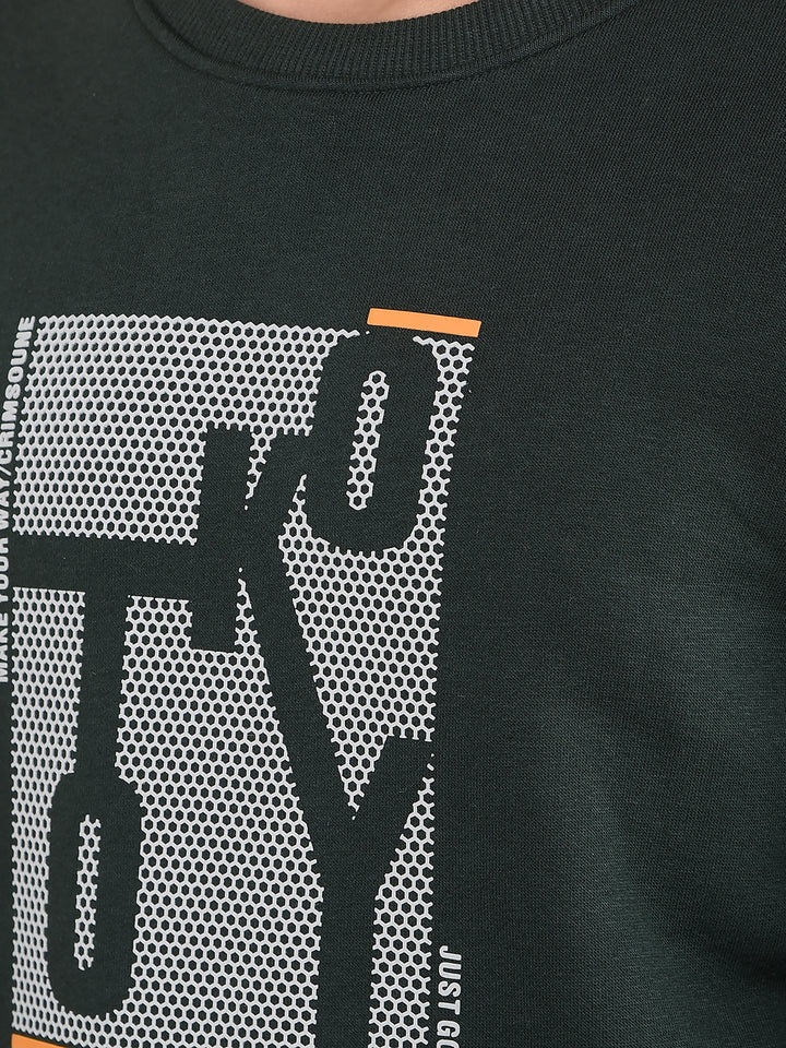 Green Typographic Print Sweatshirt-Boys Sweatshirts-Crimsoune Club