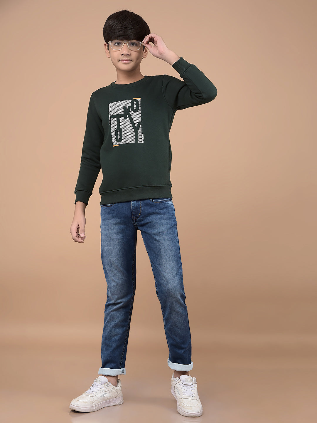 Green Typographic Print Sweatshirt-Boys Sweatshirts-Crimsoune Club