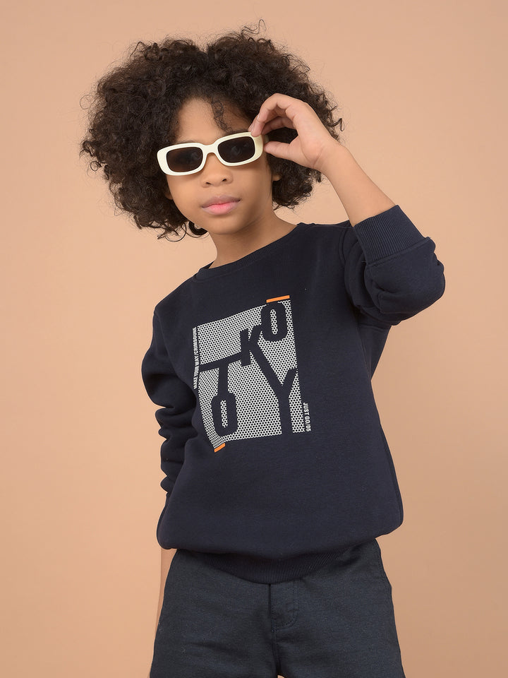 Navy Blue Graphic Print Sweatshirt-Boys Sweatshirts-Crimsoune Club