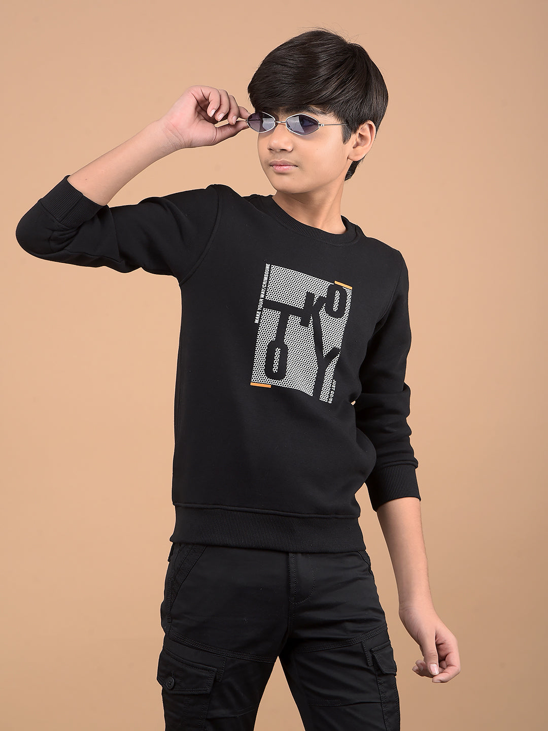 Black Typographic Print Sweatshirt-Boys Sweatshirts-Crimsoune Club