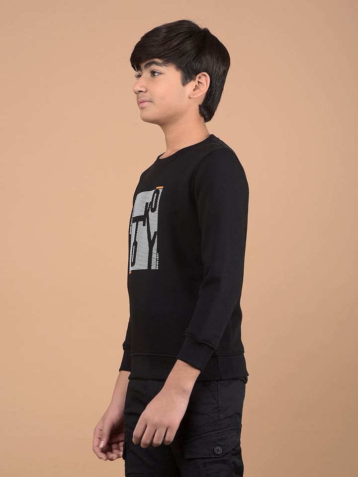 Black Typographic Print Sweatshirt-Boys Sweatshirts-Crimsoune Club