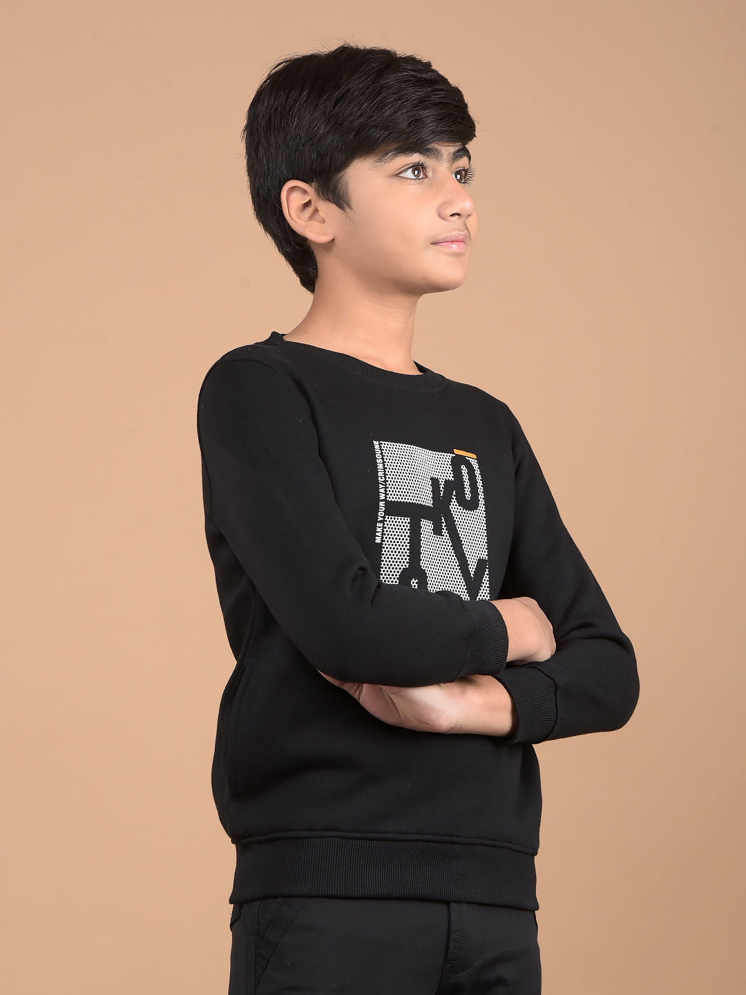Black Typographic Print Sweatshirt-Boys Sweatshirts-Crimsoune Club