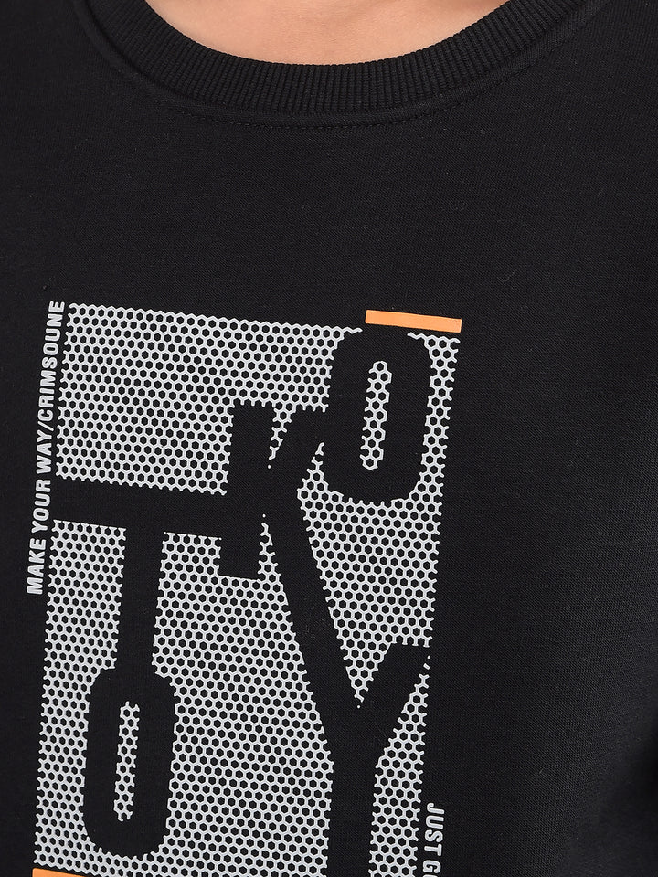 Black Typographic Print Sweatshirt-Boys Sweatshirts-Crimsoune Club