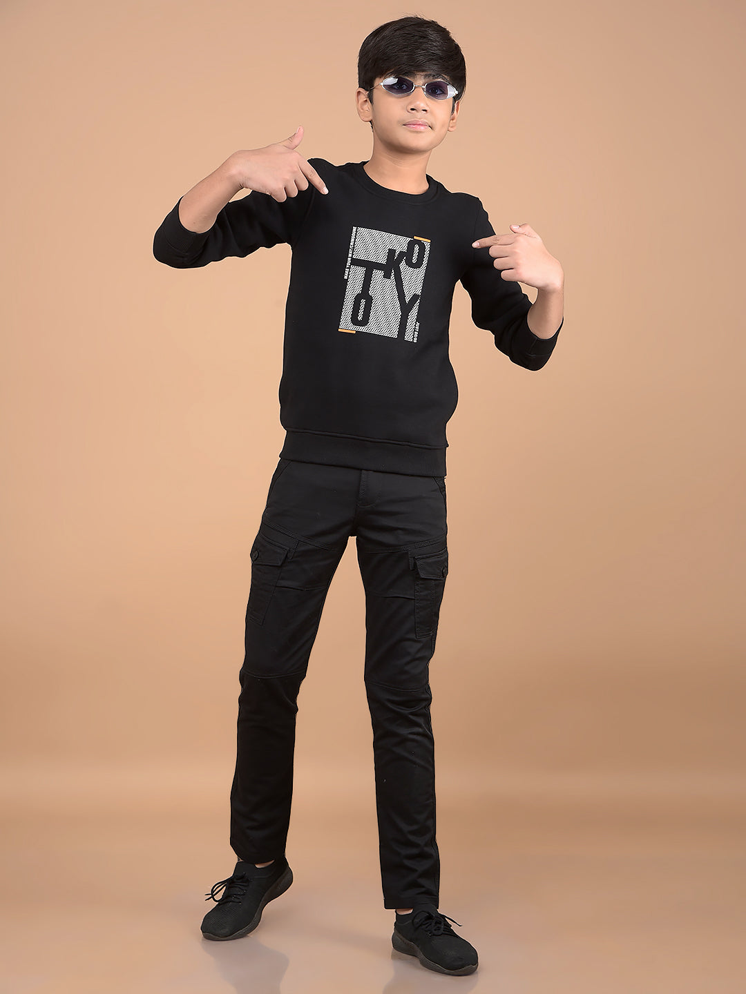 Black Typographic Print Sweatshirt-Boys Sweatshirts-Crimsoune Club