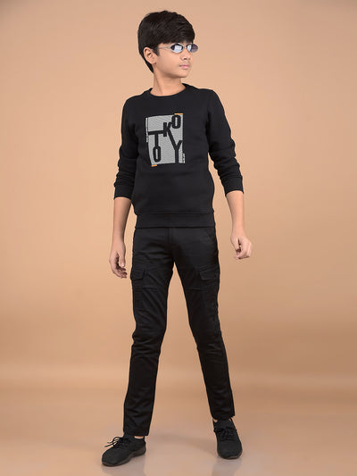 Black Typographic Print Sweatshirt-Boys Sweatshirts-Crimsoune Club