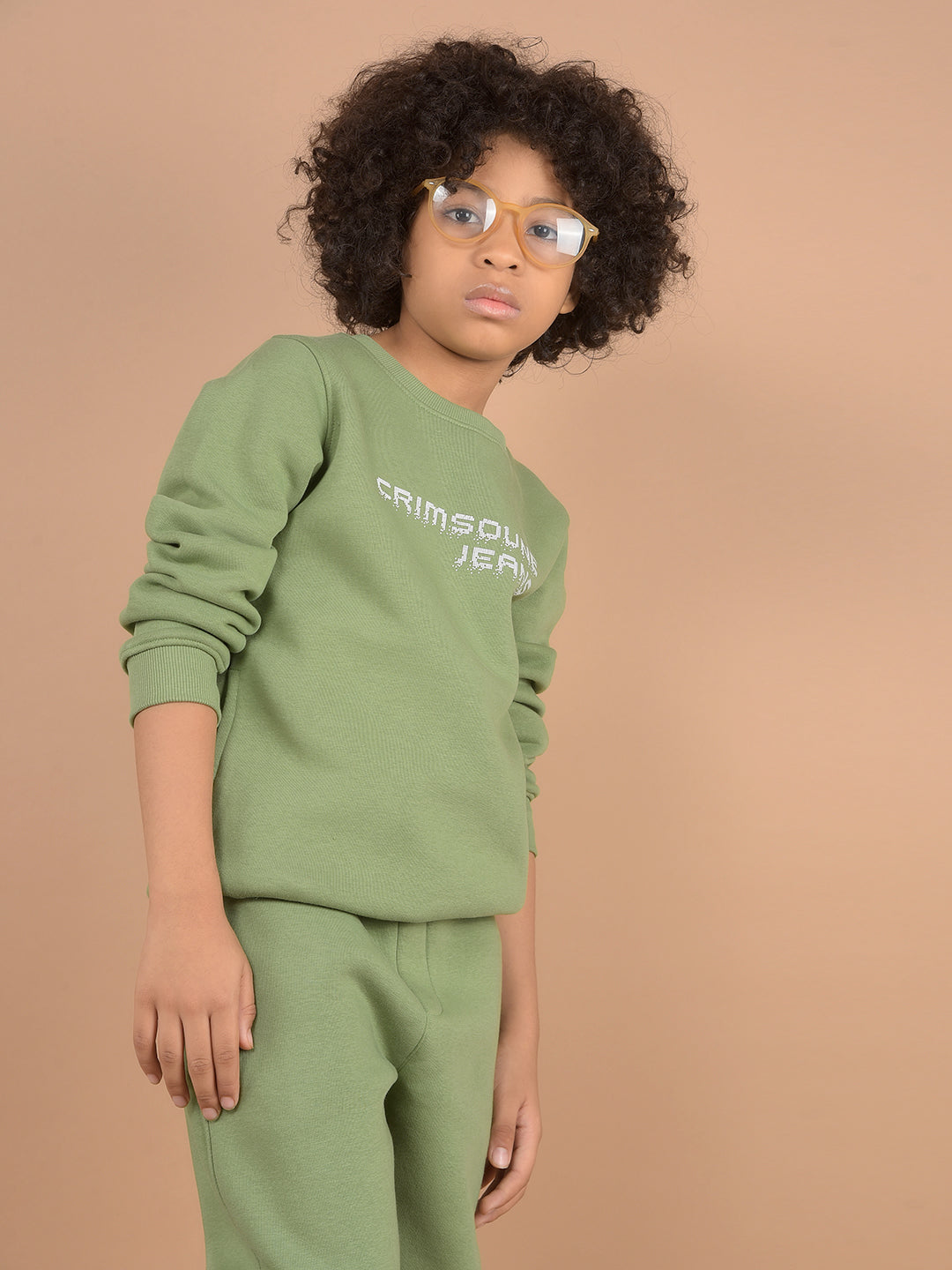 Green Typographic Print Sweatshirt-Boys Sweatshirts-Crimsoune Club