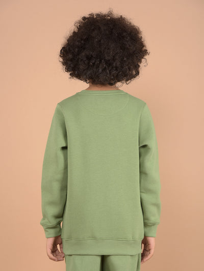 Green Typographic Print Sweatshirt-Boys Sweatshirts-Crimsoune Club