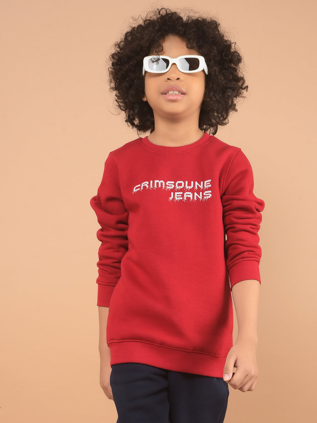 Red Typographic Print Sweatshirt-Boy Sweatshirts-Crimsoune Club