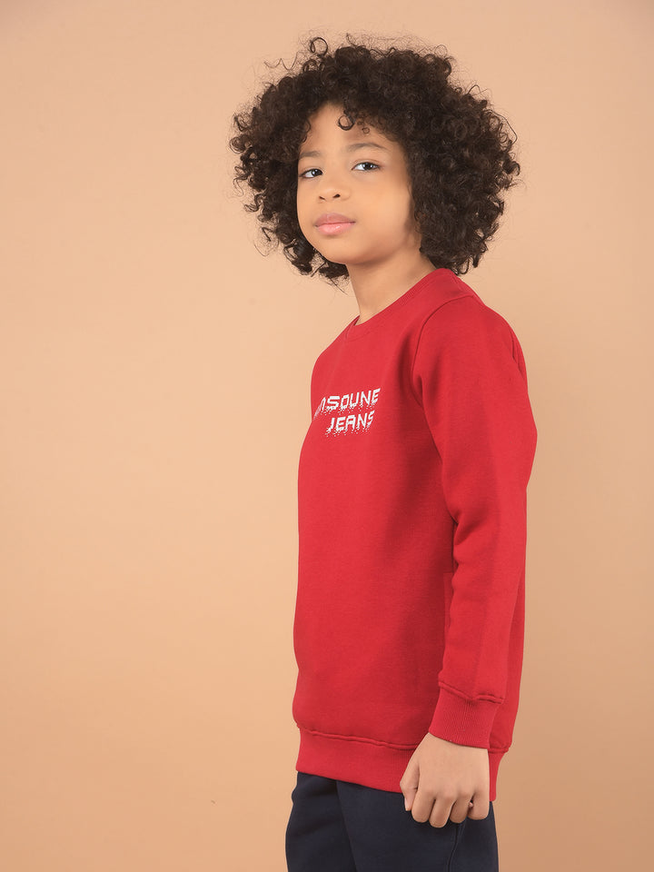 Red Typographic Print Sweatshirt-Boy Sweatshirts-Crimsoune Club