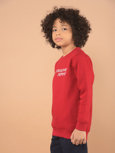 Red Typographic Print Sweatshirt-Boy Sweatshirts-Crimsoune Club