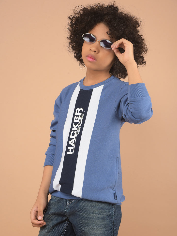 Blue Typographic Print Sweatshirt-Boy Sweatshirts-Crimsoune Club