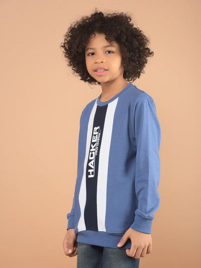 Blue Typographic Print Sweatshirt-Boy Sweatshirts-Crimsoune Club