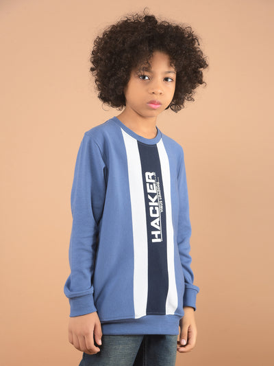 Blue Typographic Print Sweatshirt-Boy Sweatshirts-Crimsoune Club