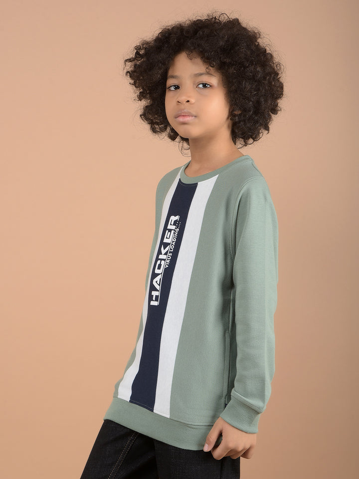 Green Typographic Print Sweatshirt-Boys Sweatshirts-Crimsoune Club