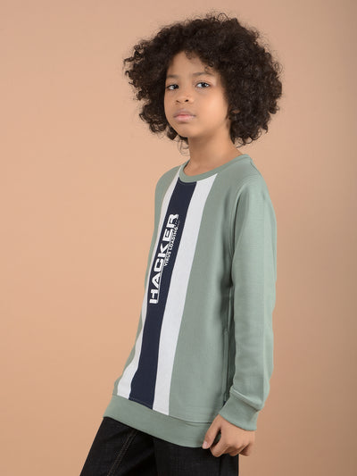 Green Typographic Print Sweatshirt-Boys Sweatshirts-Crimsoune Club