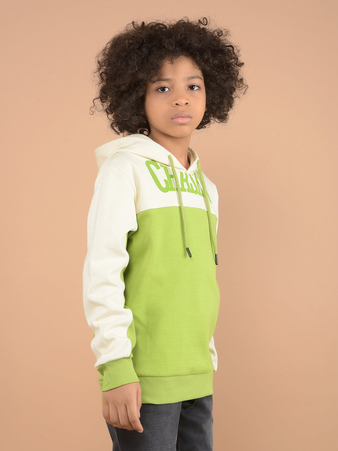 Green Color-Block Hooded Neck Sweatshirt-Boys Sweatshirts-Crimsoune Club