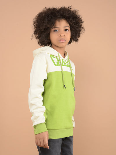 Green Color-Block Hooded Neck Sweatshirt-Boys Sweatshirts-Crimsoune Club