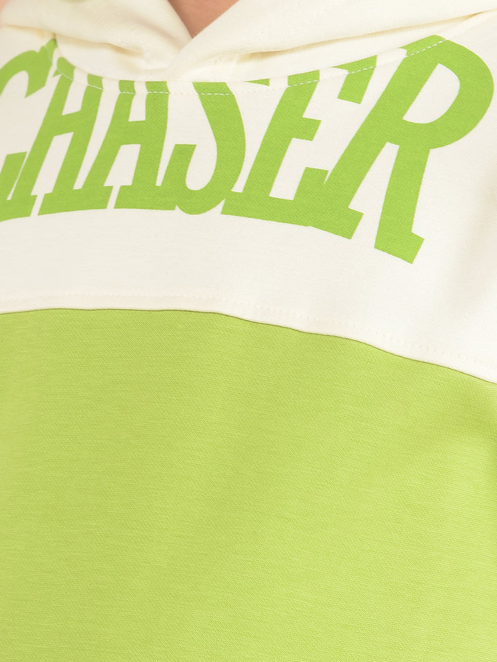 Green Color-Block Hooded Neck Sweatshirt-Boys Sweatshirts-Crimsoune Club