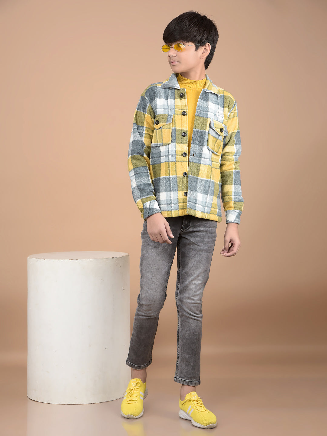 Mustard Checked Shacket-Boys Shackets-Crimsoune Club