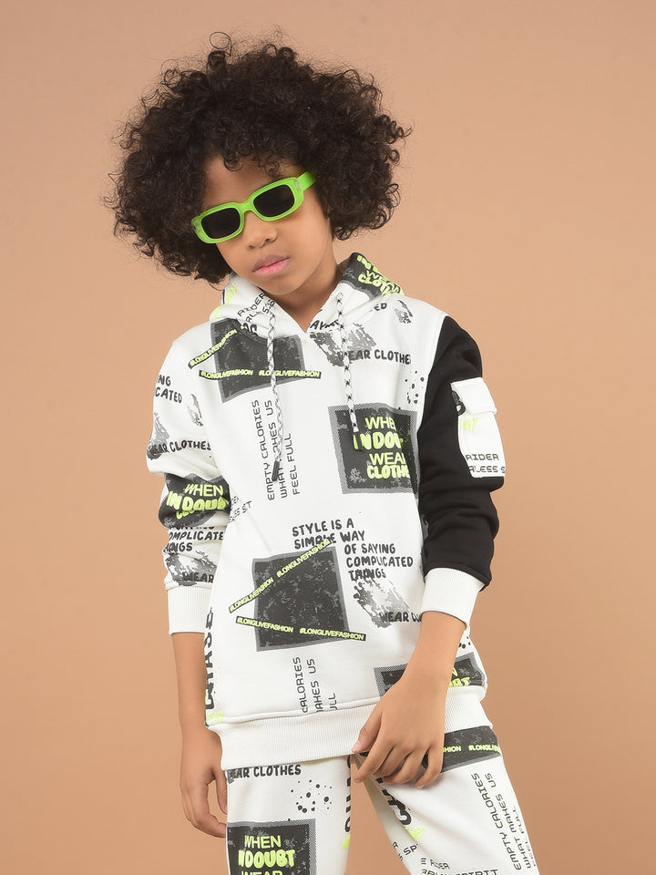 White Typographic Print Sweatshirt & Joggers Co-Ord Set-Boy Co-Ord Sets-Crimsoune Club