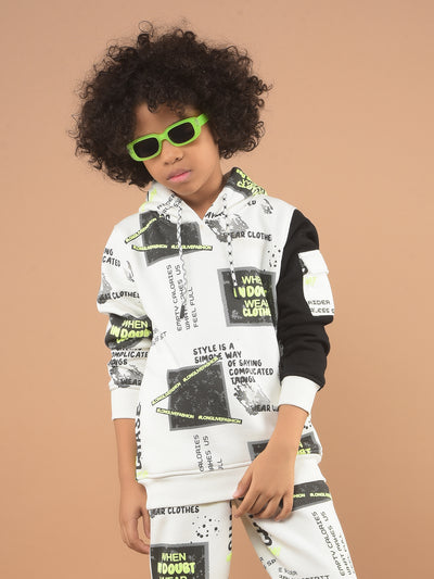 White Typographic Print Sweatshirt & Joggers Co-Ord Set-Boy Co-Ord Sets-Crimsoune Club
