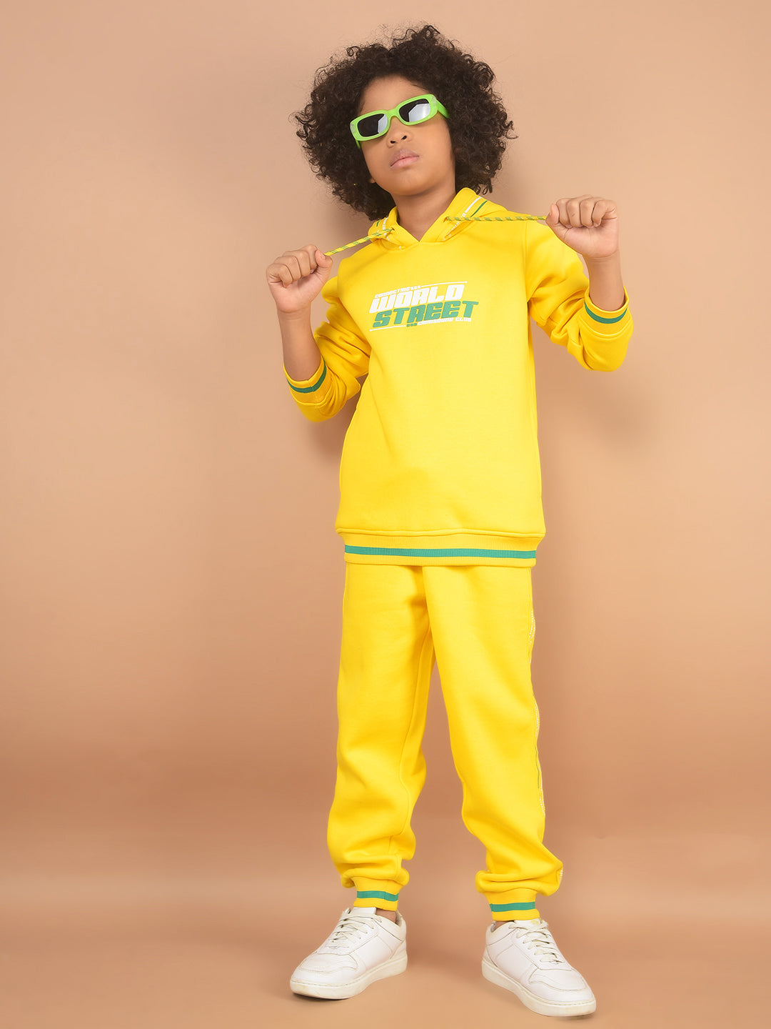 Yellow Typographic Print Sweatshirt & Joggers Co-Ord Set-Boy Co-Ord Sets-Crimsoune Club