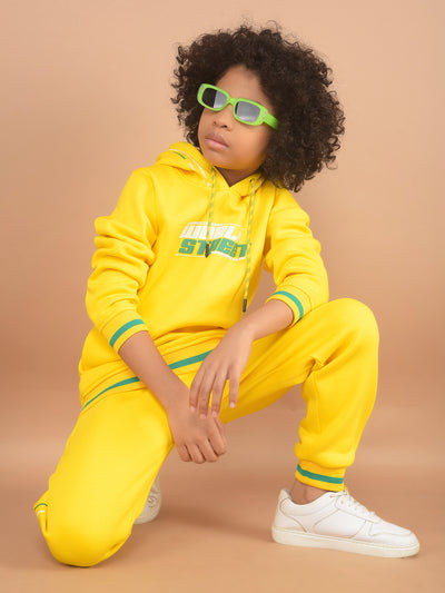 Yellow Typographic Print Sweatshirt & Joggers Co-Ord Set-Boy Co-Ord Sets-Crimsoune Club