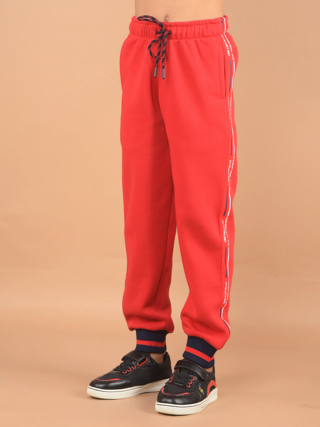 Red Typographic Print Sweatshirt & Joggers Co-Ord Set-Boy Co-Ord Sets-Crimsoune Club