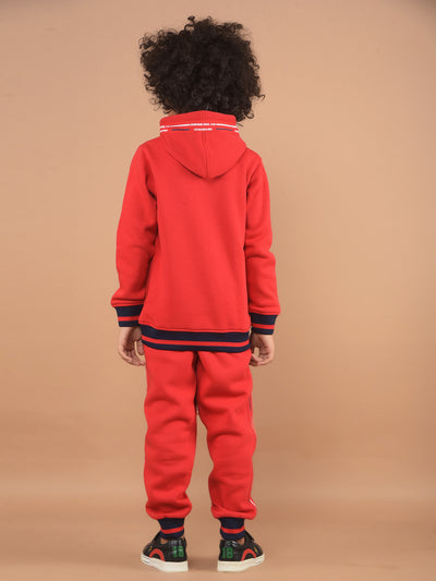 Red Typographic Print Sweatshirt & Joggers Co-Ord Set-Boy Co-Ord Sets-Crimsoune Club