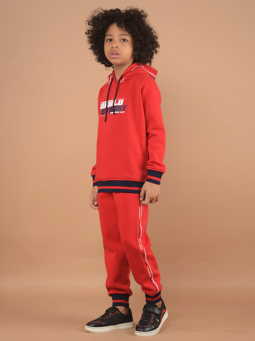 Red Typographic Print Sweatshirt & Joggers Co-Ord Set-Boy Co-Ord Sets-Crimsoune Club