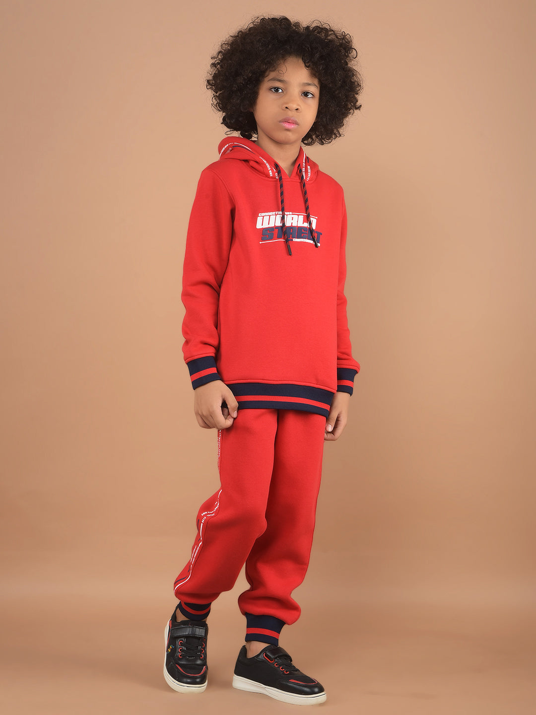 Red Typographic Print Sweatshirt & Joggers Co-Ord Set-Boy Co-Ord Sets-Crimsoune Club