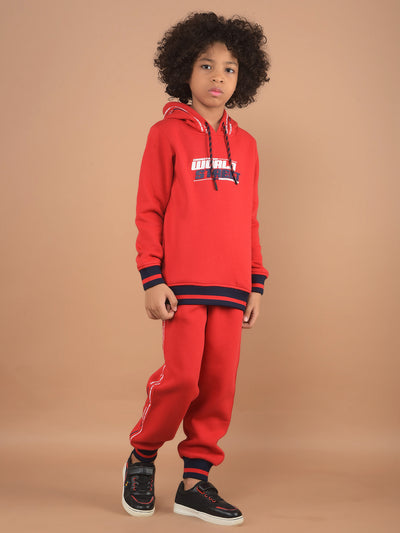 Red Typographic Print Sweatshirt & Joggers Co-Ord Set-Boy Co-Ord Sets-Crimsoune Club